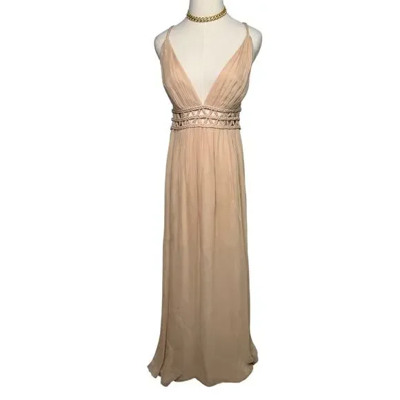 Alice + Olivia Rya Nude Silk Braided Cut Out Sheer Draped Maxi Dress size 10 - Picture 5 of 11